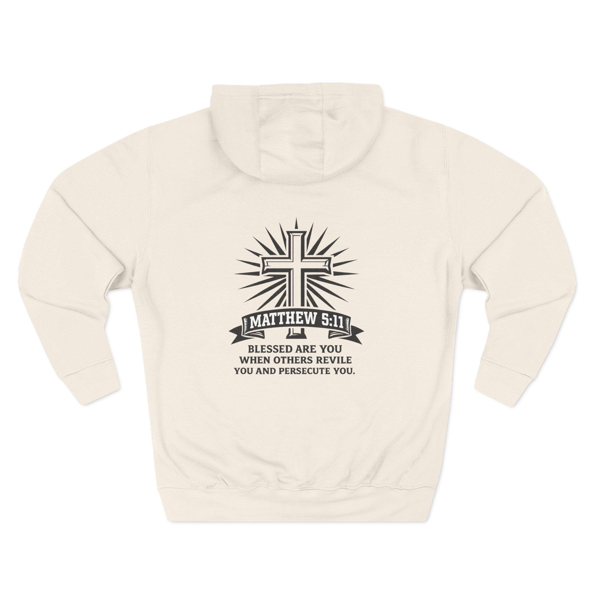 Matthew 5:11 Cross Hoodie — Christian Faith Pullover with Scripture Back Print