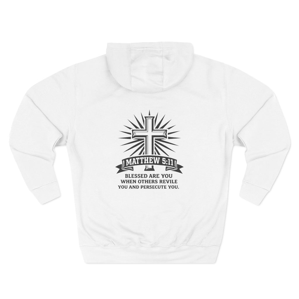 Matthew 5:11 Cross Hoodie — Christian Faith Pullover with Scripture Back Print